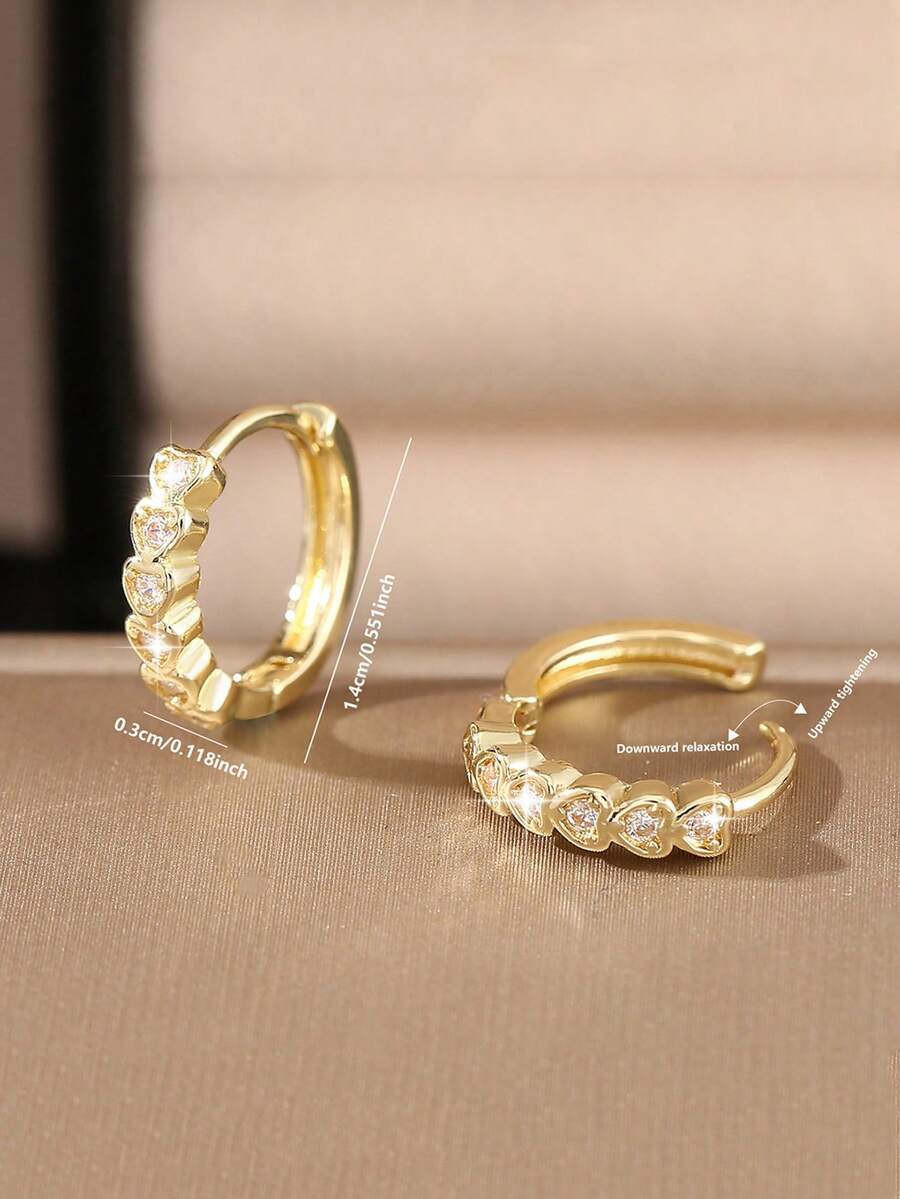 1 Pair Elegant Copper Heart Shaped Round Hoop Earrings, Fashionable & Chic Earrings For Women - Gold - View 1