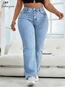 Quần jeans ống đứng dáng suông kiểu Y2K dành cho nữ cỡ lớn, chất liệu cotton mài, kiểu dáng rộng rãi thoải mái với chi tiết đinh tán, trang phục đường phố đa năng cho những buổi đi chơi hàng ngày. - Rửa trung bình - Xem 2