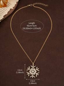 1pc Luxury Niche Fully Rhinestone Snowflake Pendant Necklace, Suitable For Daily Commute Outfit - Yellow Gold - View 2