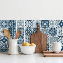 30 Pack Blue And White Peel And Stick Backsplash, 4x4 Inch Mediterranean Tile Stickers, Waterproof Vinyl Wall Decals For Kitchen & Bathroom - Multicolor - View 5