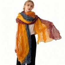 This Is A Scarf With Natural Color Transitions And Artistic Flair. The Fabric Is Light And Soft With A Natural Wrinkled Texture That Not Only Adds To The Scarf's Three-Dimensionality But Also Enhances Its Casual And Elegant Charm. Can Be Used As The Finishing Touch For Outfits, Enhancing The Style's Sophistication And Adding A Gentle And High-End Atmosphere To The Overall Look, Suitable For Various Occasions - trái cam - Xem 4