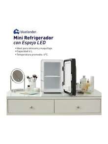 Mini Refrigerador con Espejo LED, Capacidad de 4L, Estante Extraíble y 2 Alturas. Ideal para Skincare y Oficina. Bluelander - Negro - Ver 2