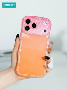 1pc Star Studded Wavy Phone Case, Gradient TPU Soft Shell With Shiny Lens Film And Raised Lens Protection, Shock-Resistant Fashionable Design, Compatible With IPhone 17/17 Pro/17 Pro Max - Pink-orange Gradient - View 5