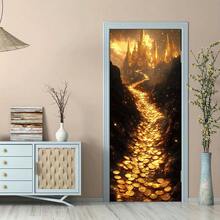 1 Set Gold Fantasy Castle Wall Stickers, Magic Gold Coin Path Decals, Room Bedroom Living Room Decor Stickers, Self-Adhesive Home Wall Creative Layout - Multicolor - View 2