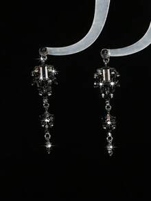 1 Đôi bông tai tua rua dài đính đá lấp lánh thời trang, trang sức cao cấp dành cho nữ - Màu Đen Súng - Xem 2