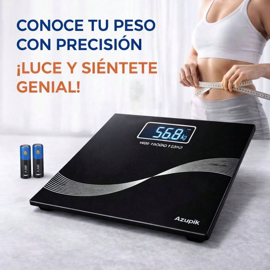 Báscula Electrónica Digital| Diseño Compacto y Delgado | Pantalla LCD Iluminada de Alta Precisión | Capacidad hasta 180 kg | Medición Exacta para Control de Peso en Casa - Negro - Ver 1