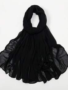 1pc Women's Solid Color Lightweight Elastic Pleated Headscarf, Fashionable Scarf, Soft & Casual Hijab, Beach Towel - A - View 9