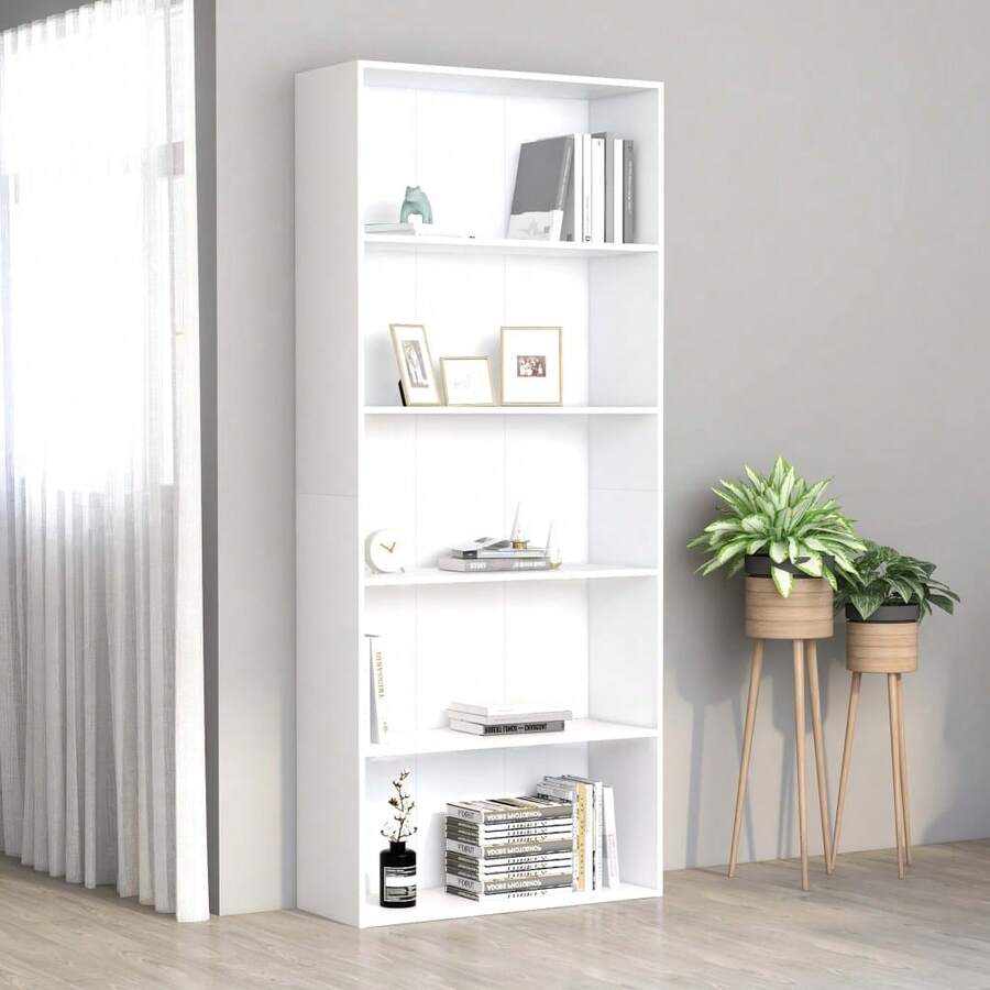 vidaXL 5-stöckiges Bücherregal, Weiß, 80 x 30 x 189 cm, Holzwerkstoff - Weiss - Übersicht 1