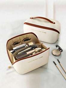 Large Capacity Double Layer Waterproof PU Leather Cosmetic Bag, Multi-Functional Travel Organizer Bag, Makeup Bag, Toiletry Bag, Suitable For Travel, Cruise, Home - Multicolor - View 3