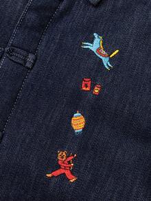 mini bala 2026 Spring Young Boy Thickened Denim Jacket, Soft & Warm, Chinese Style New Year Jacket - Denim Medium Blue - View 7