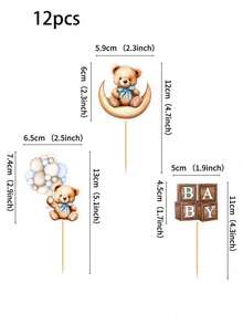 12 Peças Toppers de Cupcake de Urso para Chá de Bebê, Decorações de Festa de Chá de Bebê com Tema de Urso, Decorações de Bolo de Festa de Chá de Bebê com Tema de Animais da Selva, Presentes de Decoração Doméstica para Festa de Chá de Bebê Azul - Multicolorido - Visão 10