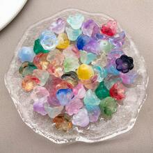 50颗铃兰玻璃珠，8x11毫米，散珠，带有铃兰花苞和钟形花朵，适用于DIY珠宝、发夹和串珠。 - 彩色 - 查看 5