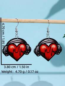 一对创意心形耳机造型亚克力吊坠耳环，可爱独特，适合日常佩戴、节日和派对等场合。 - 彩色 - 查看 5