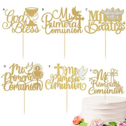 3pcs Gold Cross Baptism Communion Cake Decorations, Suitable For Baby Shower, Birthday Party, DIY Cake Decor