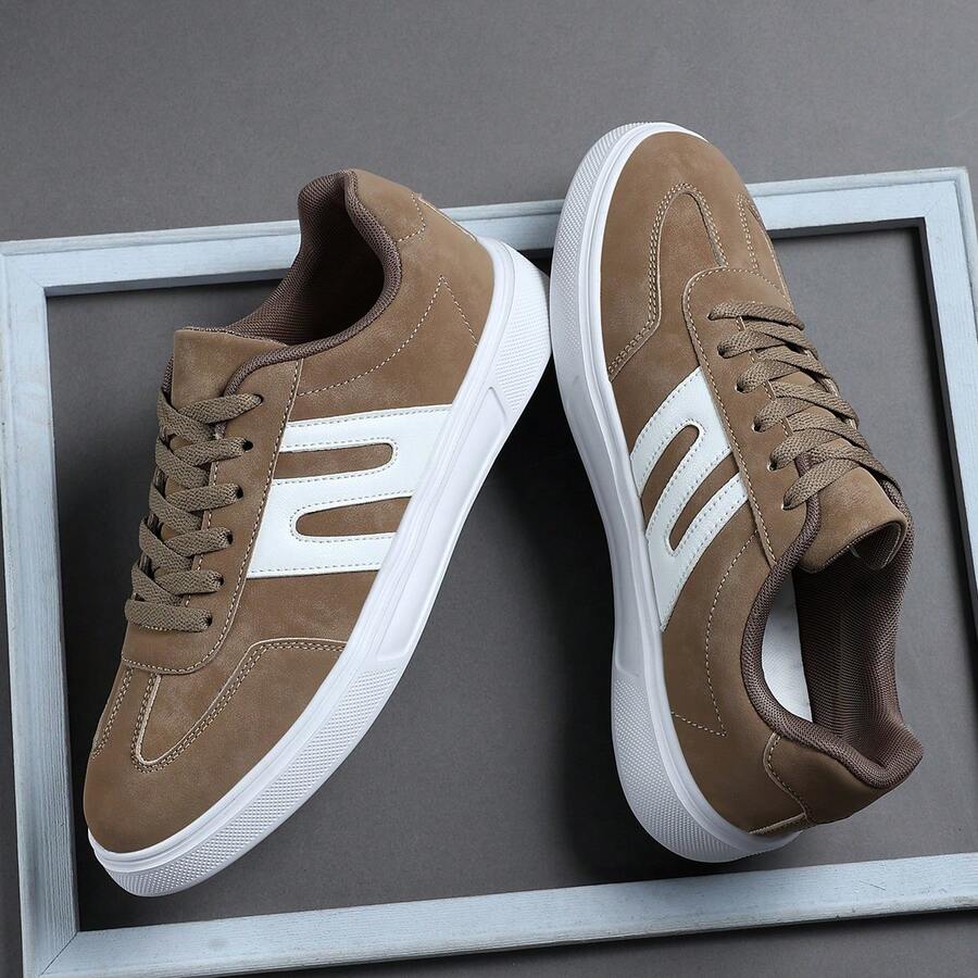 2025 New Men's Sports Shoes Men's Fashion Handsome Casual Shoes Lace Up Men's Shoes Skateboarding Shoes Men's Sneakers Personalized Street Men's Shoes - Khaki - View 1