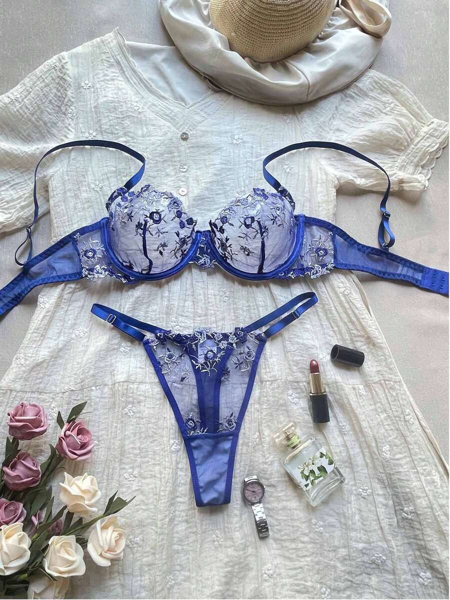 Women's Sexy Lingerie: Bras, Lace, Plunge Bras, Panties, Thongs, Semi-Sheer - Blue - View 1