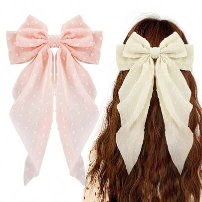 2pcs Bow Decor Curtain Tie Backs, Large Bow Hair Clips, Silky Satin Extra Large Bow Hair Clips