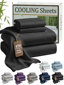 2200 Thread Count Cooling Sheets Queen-King Sheets By Bamboo, Genuine Organic Viscose Derived From Bamboo Bed Sheet Set, Soft & Cooling, Double Stitching, Quality Promise | Genuine Organic, Viscose Derived From Bamboo, Double Stitching,Durable Daily Use Bedding - 黑色 - 查看 1