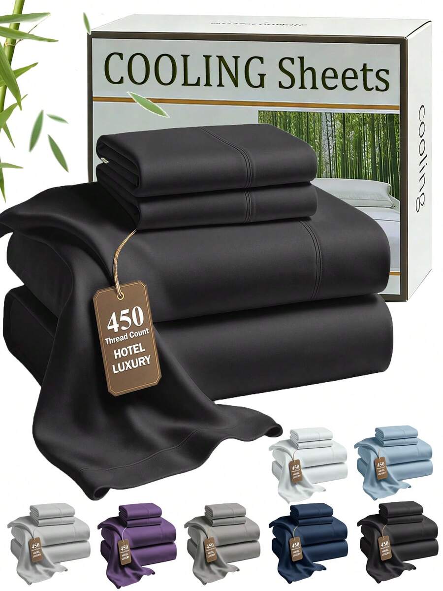 2200 Thread Count Cooling Sheets Queen-King Sheets By Bamboo, Genuine Organic Viscose Derived From Bamboo Bed Sheet Set, Soft & Cooling, Double Stitching, Quality Promise | Genuine Organic, Viscose Derived From Bamboo, Double Stitching,Durable Daily Use Bedding - 黑色 - 查看 1