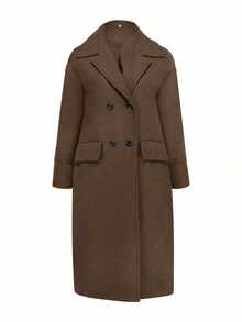 Plus Size Women's Casual Wool Blend Turndown Collar Long Sleeve Warm Commuter Elegant Long Coat, Autumn/Winter - Brown - View 4