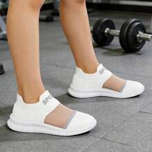 Women White Transparent Colorblock Casual Breathable Sneakers Street Style Low Top Skateboard Shoes, Comfy Non-Slip Lace Up Casual Sneakers For Outdoor Activities - trắng - Xem 1