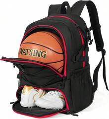Mochila de baloncesto con compartimento para pelotas y zapatos, ajuste para voleibol, fútbol, natación, gimnasio, viajes y escuela, bolsas de equipo de entrenamiento deportivo de gran - negron con zíper rojo - Ver 2