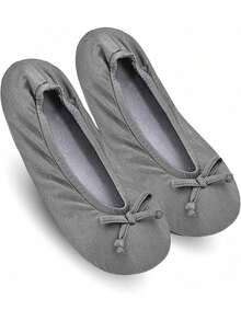 EstiloKeyela Pantuflas De Bailarina Para Mujer Con Lazo Suave Y Suela De Gamuza, Antideslizantes, Para DormitorioVersióN Mejorada - Gris - Ver 2