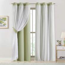 Beige 80% Blackout Curtains With Sheer Overlay, Double Layer Thermal Insulated Window Panels, 63 Inch, Living Room And Bedroom, Beige Drapes With Tiebacks, Grommet Top, 37 X 63 L X 2, Modern Home Decor - 鼠尾草綠 - 查看 12