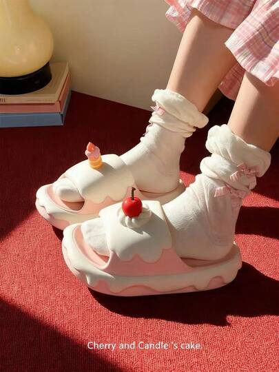 樱桃蛋糕拖鞋，情侣拖鞋，情侣软底厚底凉鞋，夏季拖鞋，轻便防滑浴室鞋，超柔软室内防滑拖鞋，时尚室内外夏季防滑凉鞋，适合作为情人节礼物、节日礼物