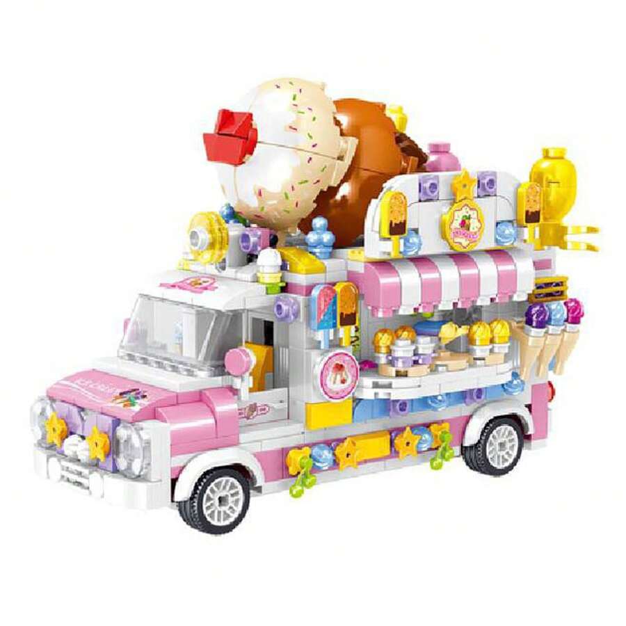 Retro Food Truck Construction Set - Ice Cream, Burger And Snack Van Model Kit, STEM Educational Toy For Children Ages 8-12, Creative DIY Gift For Boys And Girls.