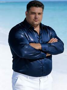 Áo sơ mi nam cỡ lớn bóng bẩy, kiểu dáng cổ điển, thích hợp cho quán bar, hộp đêm. - Màu xanh hải quân - Xem 4