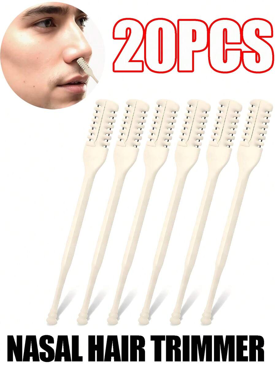 20片/10片/2片装，二合一鼻毛修剪器，双面鼻毛修剪器升级版，便携式360度旋转手动理发剪，男女通用 - 米色 - 查看 1