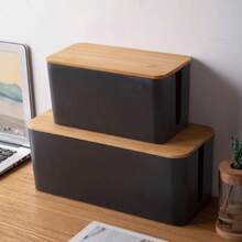 Caja de gestión de cables de escritorio minimalista de bambú con tapa, organizador para cables de alimentación, cargadores y otros cables - Multicolor - Ver 12