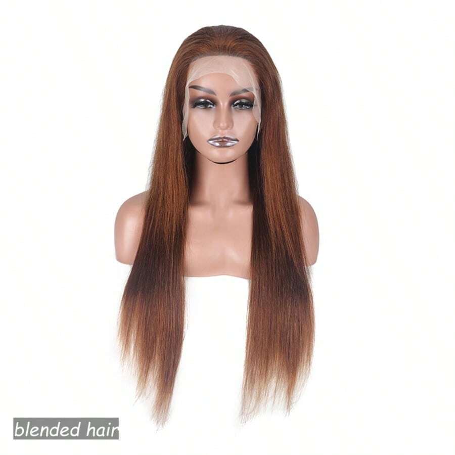 180% Density Real Human Blended Hair Wig 13x4 Lace Front Wigs Human Blended Hair Straight Human Blended Hair Wig With Baby Hair HD Transparent Lace Front Wigs Human Blended Hair Pre Plucked Frontal Wigs Human Blended Hair 8-36Inch Brown - Brown - View 1