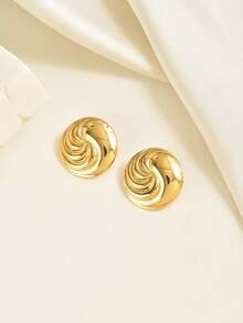 1 Pair Fashionable Minimalist Geometric Round Stud Earrings, Versatile For Daily Wear - Gold - View 4