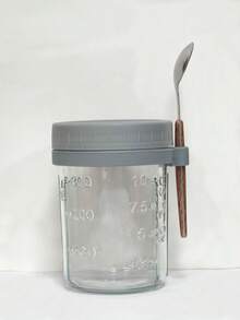 1个带盖带勺子的密封玻璃早餐杯，便携式燕麦片/牛奶/沙拉/酸奶杯 - 彩色 - 查看 14