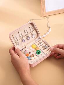 1pc Women's Portable Jewelry Box - Elegant Necklace, Ring And Earring Organizer And Storage Box, Perfect Square Zipper Jewelry Case, Ideal For Valentine's Day, Christmas Gifts And Back To School Essentials, A Must-Have For Fashion Enthusiasts And Jewelry Collectors To Keep Your Treasures Stylish, Suitable For Any Occasion, A Great Gift Choice For Loved Ones And Self-Use, Upgrade Your Jewelry Collection With This Chic And Practical Accessory, Celebrate Love And Joy This Holiday Season With A Thoughtful Gift.