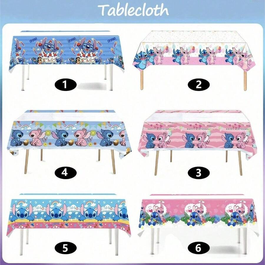 1pc Cute Cartoon Theme Party Tablecloth, Birthday Party Disposable Tableware Set Decorations, Pink And Blue, Disposable Tablecloth, Party Decorations, Cake Table Decor Props - Multicolor - View 1