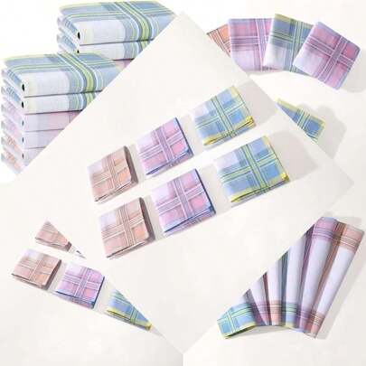Women's Elegant Handkerchief For Combed Cotton Striped Checked In Assorted Colors, Ideal For Daily Use