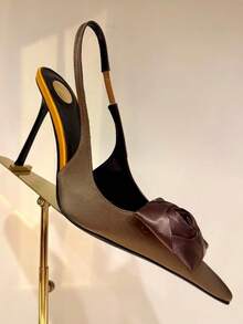 2026春季新款尖头细高跟凉鞋，露跟花卉装饰，性感优雅[注：3D花朵为手工制作，形状可能随机变化] - 卡其色 - 查看 8