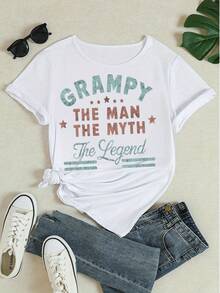 T-shirt graphique vintage "Grampy, l'homme, le mythe, la légende" pour femmes, col d'équipe, manches courtes, cadeau pour la fête des pères - Blanc - Voir 4