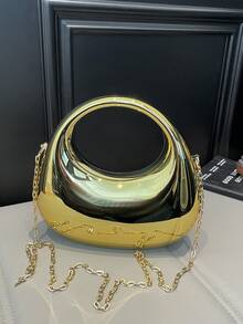 大号亚克力新月形手提包，时尚百搭链条单肩斜挎包，手机袋，耳机盒，情人节、生日、周年纪念日礼物 - 金色 - 查看 3