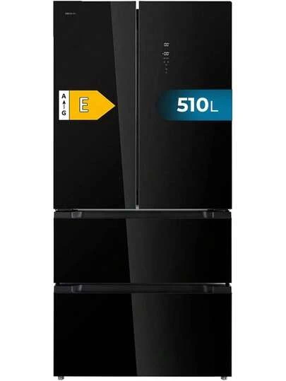 Cecotec Frigorífico Puerta Francesa de Cristal Negro Bolero CoolMarket FD 510 Glass E, 510 L, 183 cm de Alto, 84 cm de Ancho con Motor Inverter Plus y Tecnología Total No Frost para Ahorro Energético; Diseño Cross Door de 4 Puertas que Maximiza el Espacio y la Comodidad; Sistema Multi Airflow para Óptima Conservación de Alimentos; Pantalla Door Display que Facilita el Control de Temperatura sin Abrir el Frigorífico; Funciones Fast Cooling y Fast Freezing para Enfriamiento y Congelación Rápidos.