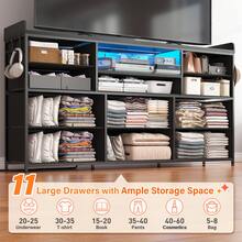 EnHomee Dresser For Bedroom With 11 Drawers 60" TV Stand With LED Lights & Charging Station Long Dresser With Shelves & 4 Hooks,Sturdy Metal Frame & Fabric Drawers,Black,11.8"D X 47.2"W X 31.5"H - 黑色 - 查看 4
