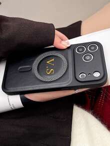 Personalized Luxury DIY Golden Name Smooth Pattern Faux Leather Magnetic Phone Case Compatible With IPhone 17 Pro Max 17 Pro 17 16 15 14 13 Pro Max Wireless Charging Shockproof Lens Protective Back Cover - Black - View 3