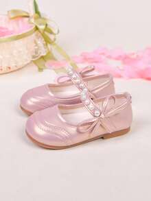 2026新款时尚粉色女童鞋，编织蝴蝶结装饰，图案防滑平底复古公主风鞋，适合女孩在派对、度假或夏季郊游时作为公主鞋穿着。 - 粉色 - 查看 5