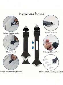 1/2pcs 20cm Stainless Steel Plastic Cleaning Scraper, Used For Filling Seams, Glass And Seam Sealing Scraper Cleaning Tools, Suitable For Kitchen, Bathroom, Floor Gap Cleaning, Home Decoration Tools - Black - View 2