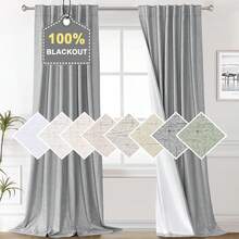 % Blackout Curtains Bedroom 84 Inches Long, Back Tab/Rod Pocket Faux Linen Blackout Curtains 2 Panels Thermal Insulated Curtains & Drapes Living Room, Decor, W52 X L84 - 鴿灰色 - 查看 1