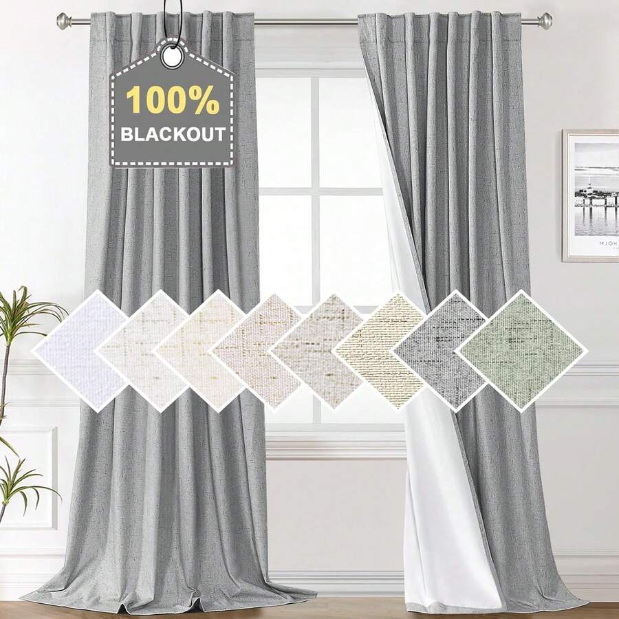 % Blackout Curtains Bedroom 84 Inches Long, Back Tab/Rod Pocket Faux Linen Blackout Curtains 2 Panels Thermal Insulated Curtains & Drapes Living Room, Decor, W52 X L84 - 鴿灰色 - 查看 1