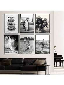 1/3/6 piezas Pósteres de arte de pared vintage, pósteres de moda retro en blanco y negro, decoración de pared moderna, adecuado para oficina, baño, sala de estar, dormitorio, decoración del hogar, estilo sin marco - Blanco y Negro - Ver 49